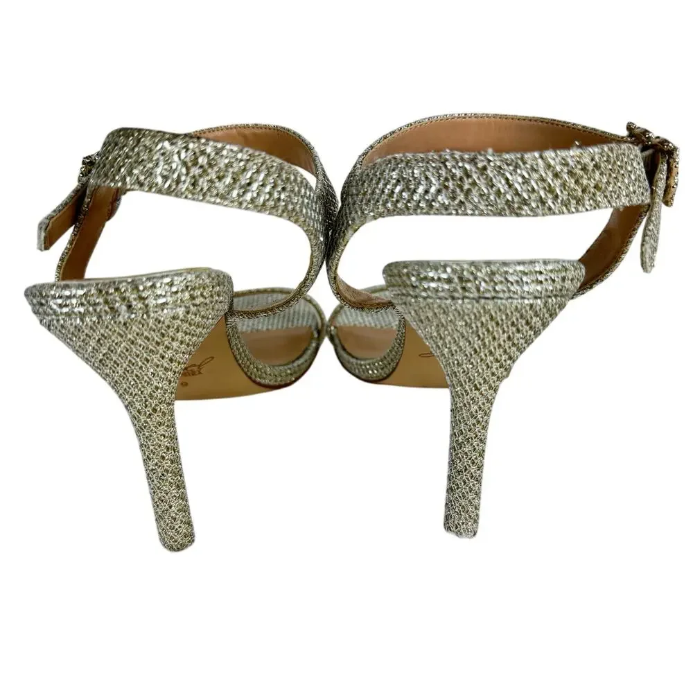 JEWEL‎ BADGLEY MISCHKA ARLINA GLITTER HEELED SANDALS IN GOLD NWOB WOMEN'S SIZE 9